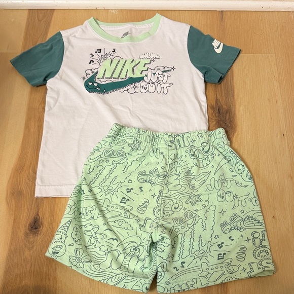 Nike Kids' White and Green Graphic Tee with Shorts - Picture 2 of 2